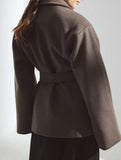 Solid Lapel Button Wool Blend Belt Coat_CWOCAL01727