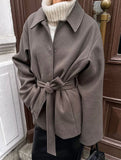 Solid Lapel Button Wool Blend Belt Coat_CWOCAL01727