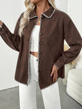 Retro Brown Collared Casual Jacket for Women_CWOCAL01738