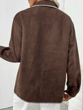 Retro Brown Collared Casual Jacket for Women_CWOCAL01738