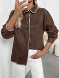 Retro Brown Collared Casual Jacket for Women_CWOCAL01738