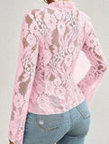 Lace Up Ruffle Trim Fitted Blouse