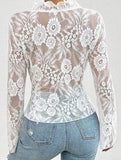 Lace Up Ruffle Trim Fitted Blouse