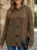 Hooded Drawstring Cable Knit Long Cardigan