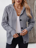 Hooded Drawstring Cable Knit Long Cardigan