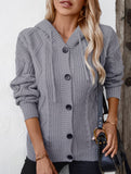 Hooded Drawstring Cable Knit Long Cardigan