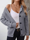 Hooded Drawstring Cable Knit Long Cardigan