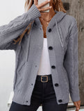Hooded Drawstring Cable Knit Long Cardigan