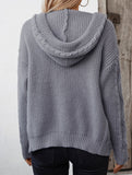 Hooded Drawstring Cable Knit Long Cardigan