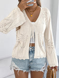 Solid Hollow Tie Flare Sleeve Knit Cardigan_CWOCAL01795
