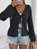 Solid Hollow Tie Flare Sleeve Knit Cardigan_CWOCAL01795