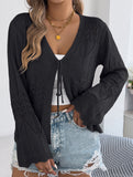 Solid Hollow Tie Flare Sleeve Knit Cardigan_CWOCAL01795