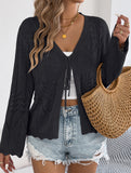 Solid Hollow Tie Flare Sleeve Knit Cardigan_CWOCAL01795