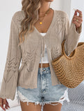 Solid Hollow Tie Flare Sleeve Knit Cardigan_CWOCAL01795