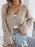 Solid Hollow Tie Flare Sleeve Knit Cardigan_CWOCAL01795