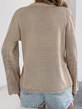 Solid Hollow Tie Flare Sleeve Knit Cardigan_CWOCAL01795