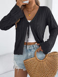Solid Hollow Tie Flare Sleeve Knit Cardigan_CWOCAL01796