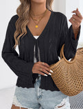 Solid Hollow Tie Flare Sleeve Knit Cardigan_CWOCAL01796