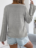 Solid Hollow Tie Flare Sleeve Knit Cardigan_CWOCAL01796