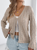 Solid Hollow Tie Flare Sleeve Knit Cardigan_CWOCAL01796