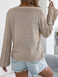 Solid Hollow Tie Flare Sleeve Knit Cardigan_CWOCAL01796
