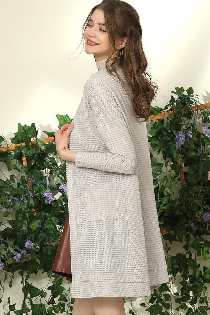 WAFFLE KNIT CARDIGAN WITH POCKETS - Doublju