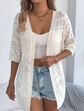Solid Hollow Mid Sleeve Knit Cardigan_CWOCAS00016