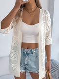 Solid Hollow Mid Sleeve Knit Cardigan_CWOCAS00016