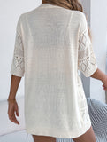 Solid Hollow Mid Sleeve Knit Cardigan