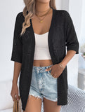 Solid Hollow Mid Sleeve Knit Cardigan