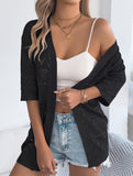 Solid Hollow Mid Sleeve Knit Cardigan_CWOCAS00016