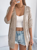 Solid Hollow Mid Sleeve Knit Cardigan_CWOCAS00016
