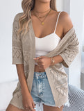 Solid Hollow Mid Sleeve Knit Cardigan
