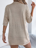 Solid Hollow Mid Sleeve Knit Cardigan_CWOCAS00016
