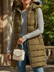 Solid color hooded zip-up cotton vest_CWOCASL00104