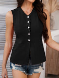 Resort Style Sleeveless Button Cotton Vest??Lightweight & Breathable
