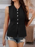 Resort Style Sleeveless Button Cotton Vest??Lightweight & Breathable