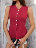 Resort Style Sleeveless Button Cotton Vest??Lightweight & Breathable