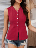 Resort Style Sleeveless Solid Color Cotton Vest??Lightweight & Breathable