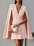 Double Breasted Cape Blazer Dress_CWOCO00653