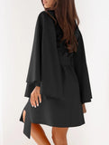 Round Neck Flare Sleeve Belted Dress_CWOCO00662