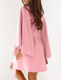 Round Neck Flare Sleeve Belted Dress_CWOCO00662