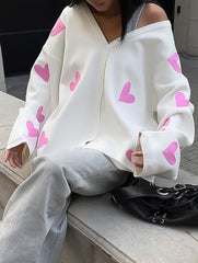 Heart Embroidery Loose Knit Cardigan for Women_CWOCO00753