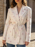 Elegant belted V-neck printed coat for women_CWOCO00755