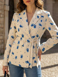 Elegant belted V-neck printed coat for women_CWOCO00755
