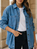 Retro oversized denim shirt for women