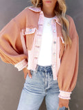 Casual and stylish waffle patchwork washed jacket