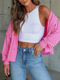 Short casual ribbed single-breasted coat for women_CWOCO00783