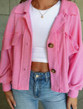 Short casual ribbed single-breasted coat for women