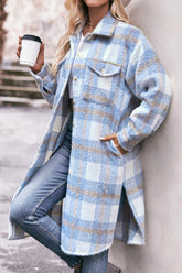 WOMEN OVERSIZED KNEE LENGTH PLAID COAT